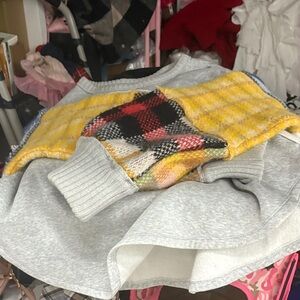 Free People Gray and Yellow Plaid Sweater